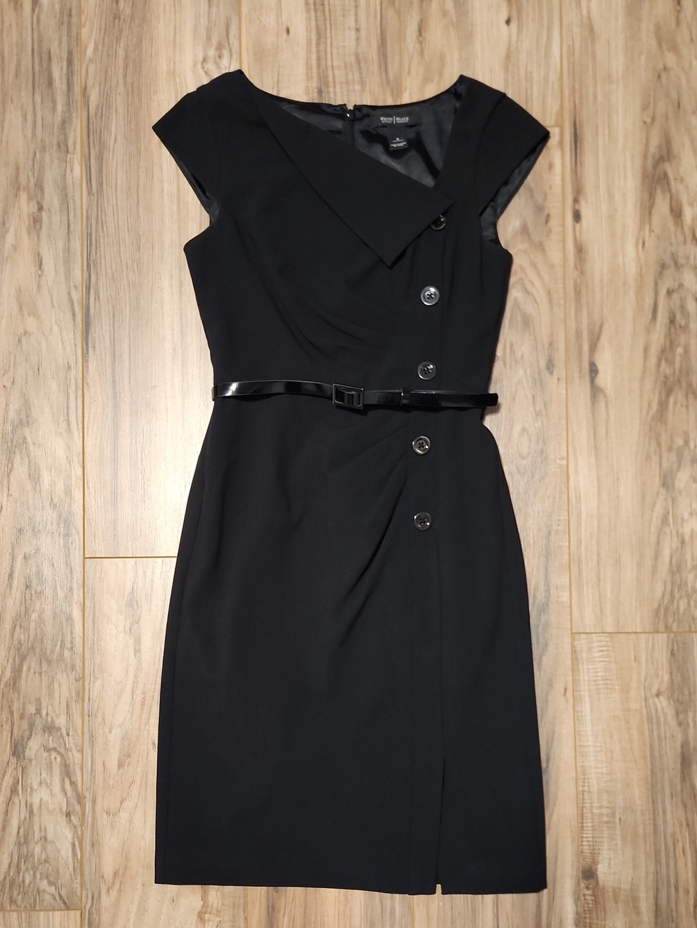 White House Black Market Black Asymmetric Sheath Dress with Belt